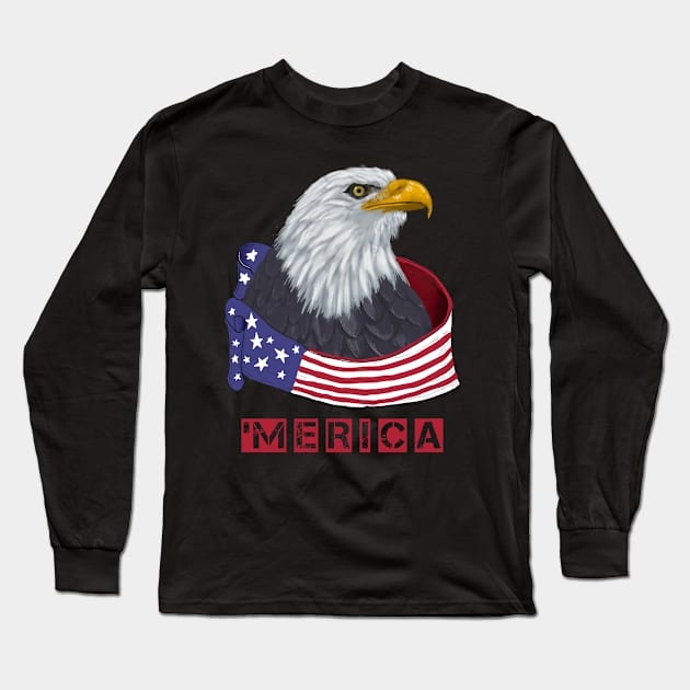 4th Of July Merica Bald Eagle T-Shirt Long Sleeve T-Shirt by Jacklake94